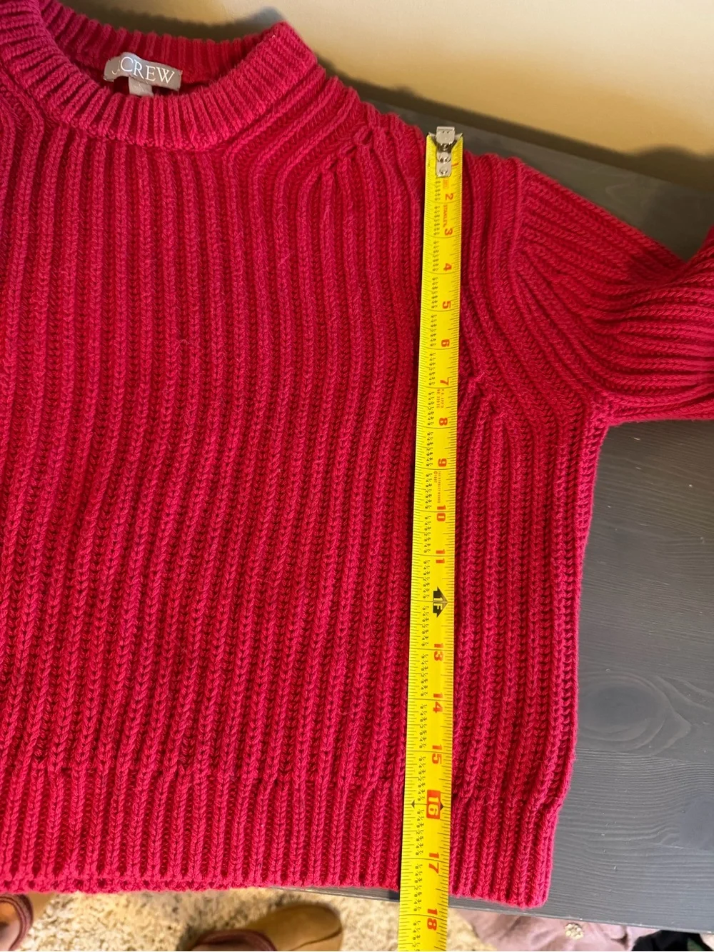 J. Crew Heritage Cotton Fisherman Red Ribbed Crewneck Sweater